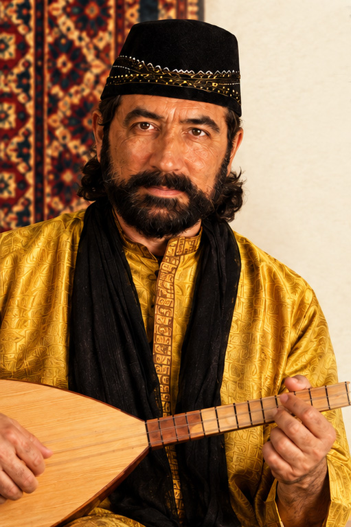 Turkish musician Latif Bolat playing a stringed instrument